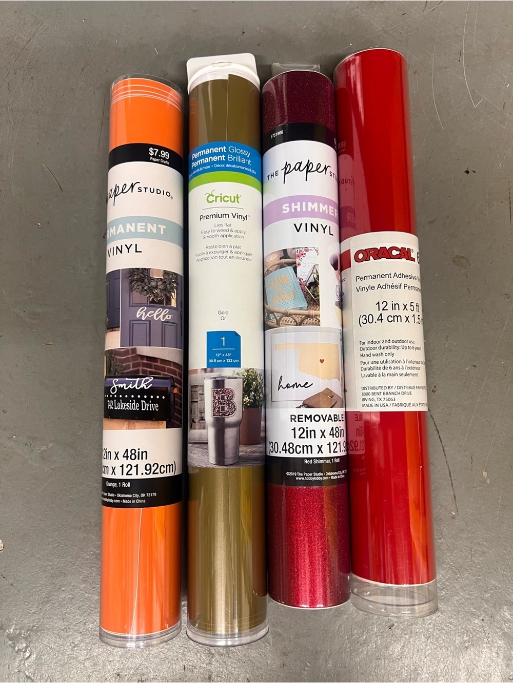 Cricut & Assorted Permanent Vinyl Rolls - Orange, Olive, Red, Shimmery Red